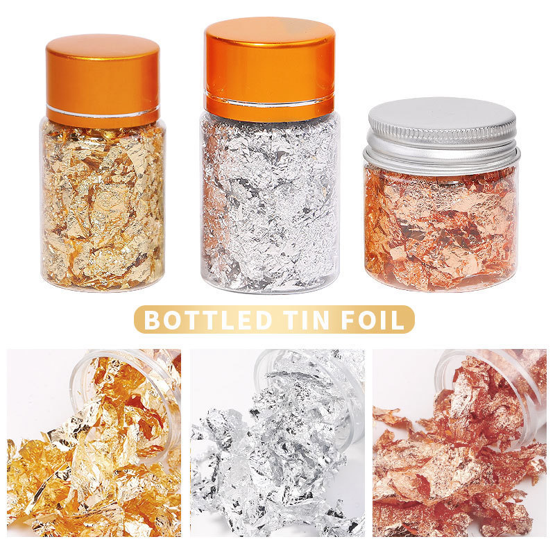 Nail DIY 3g 5g 10g Jar Bottle 24K Real Silver Rose Copper Foil Leaf Flakes Craft For Resin