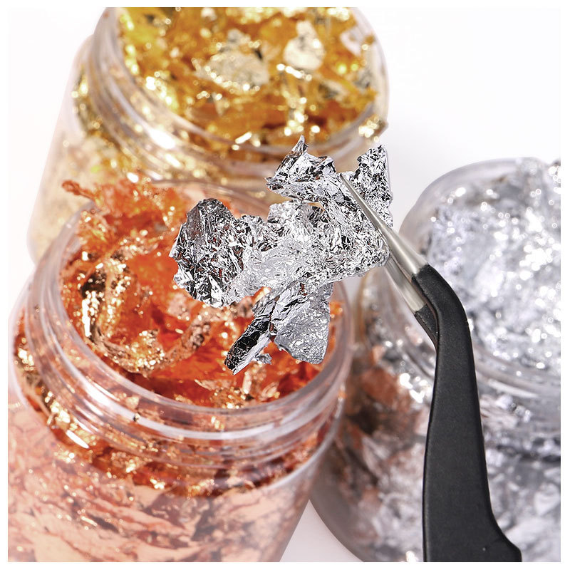 Nail DIY 3g 5g 10g Jar Bottle 24K Real Silver Rose Copper Foil Leaf Flakes Craft For Resin