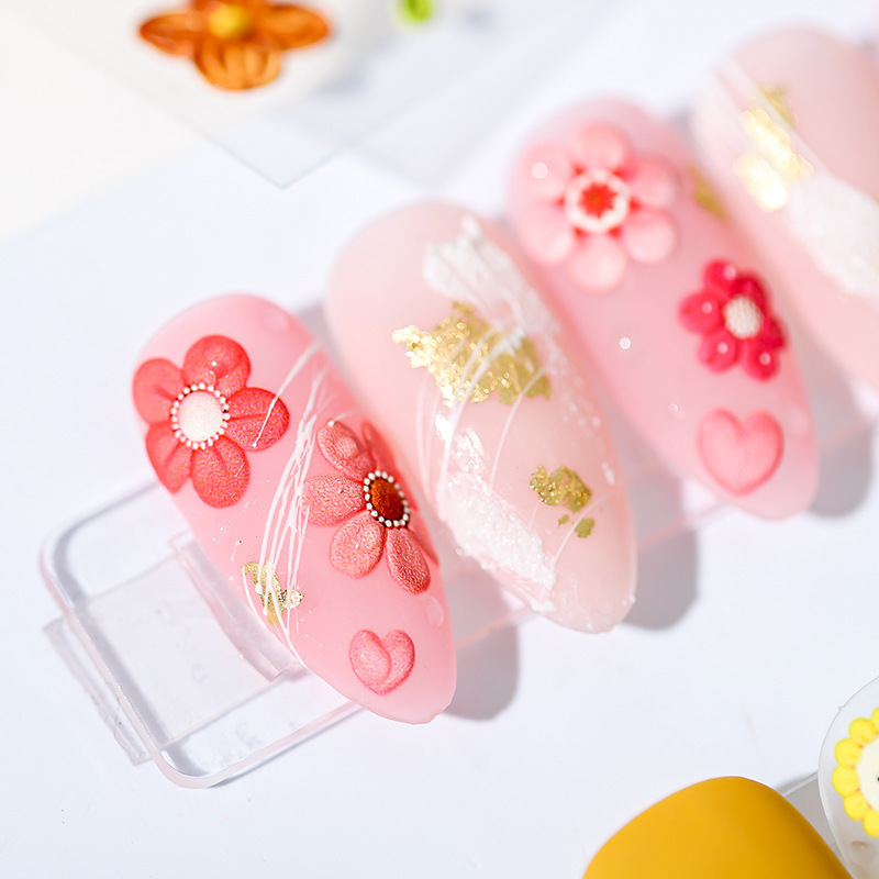 Japanese 5D Daisy Peach Blossom Rose Scrub Thin Spring Nail Flower Sticker