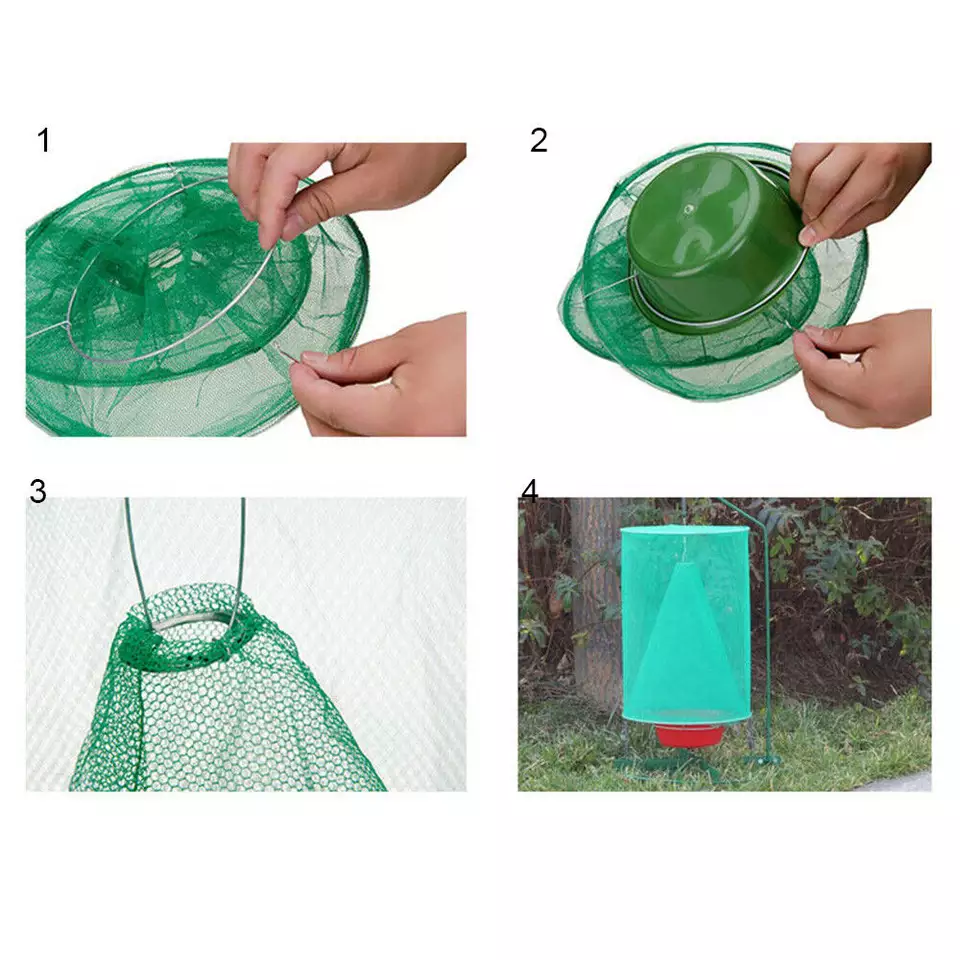 Fly Control Reusable Hanging Fly Catcher Killer Flies Flytrap Zapper Cage Net Trap