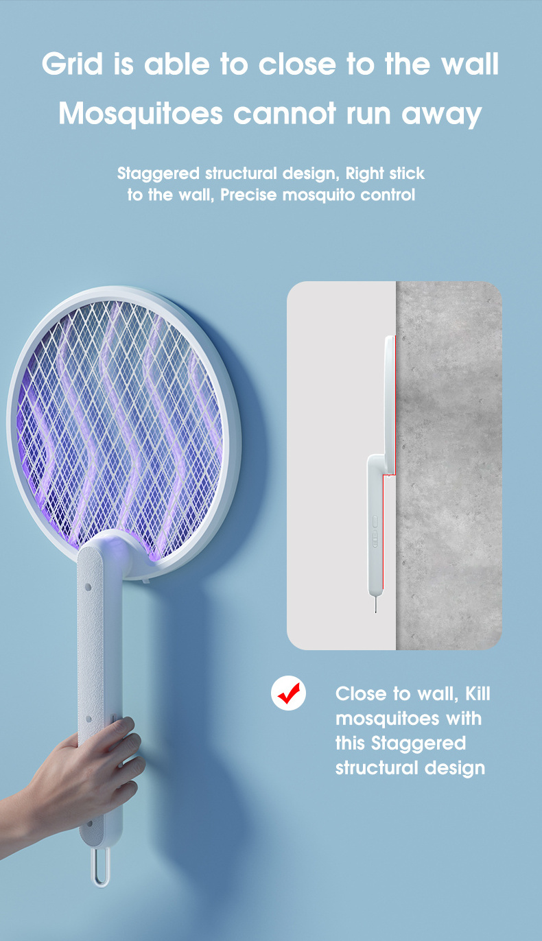 Rechargeable Folding  Mosquito Zapper Housefly Killer Racket With Light Mosquito Swatter