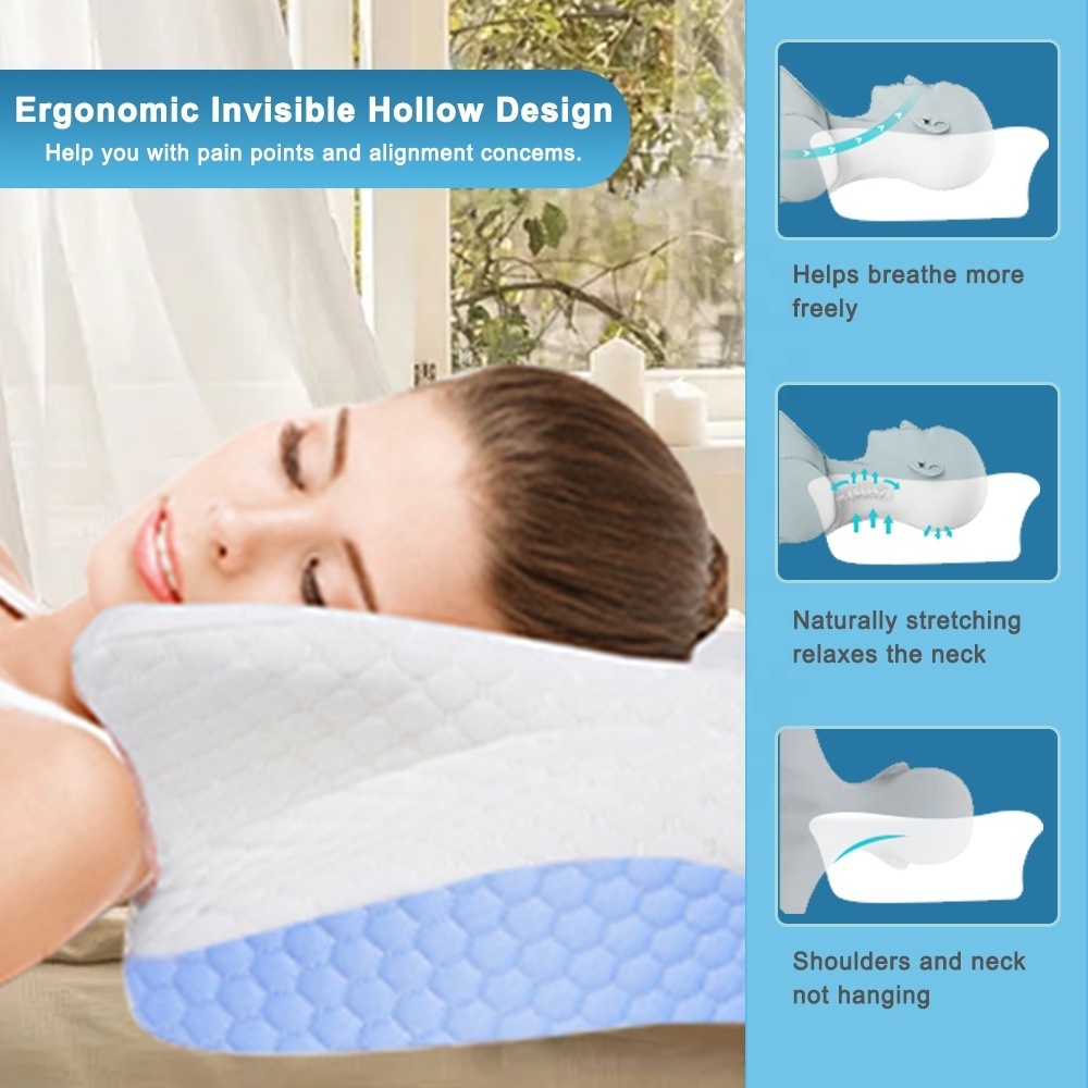 Own Patent Hollow Design Odorless Memory Foam Pillows with Cooling Case Orthopedic Bed Pillow Contour Support Neck Pillow