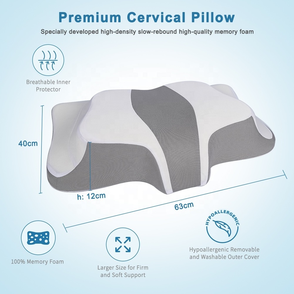 Own Patent Hollow Design Odorless Memory Foam Pillows with Cooling Case Orthopedic Bed Pillow Contour Support Neck Pillow