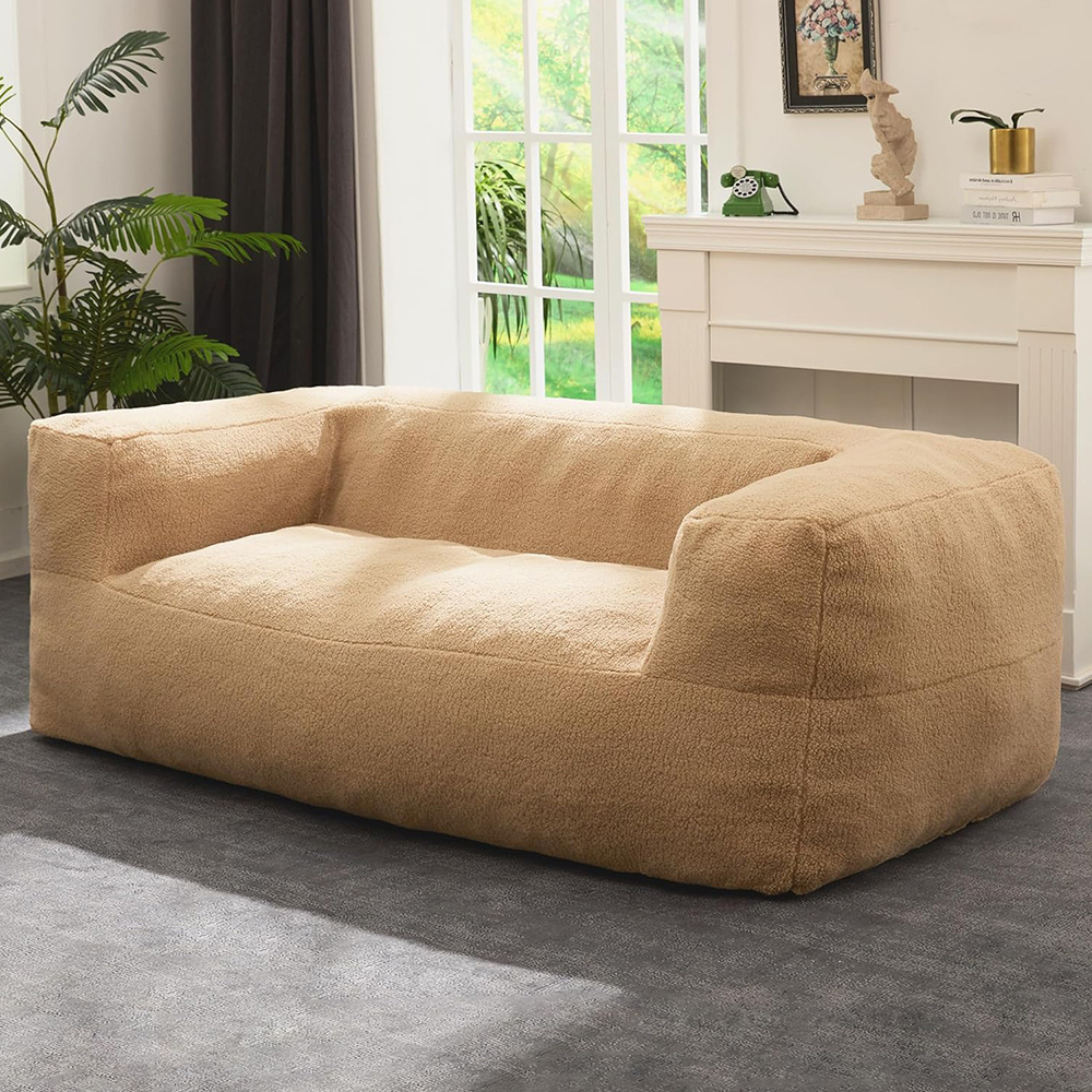 Living room sofas fabric chair modern rectangle soft lazy bean bag with ottoman lazy floor sofa couch