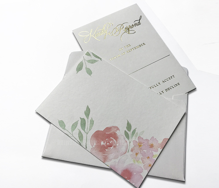 Printing white envelope customized greeting card sets gold wedding invitations