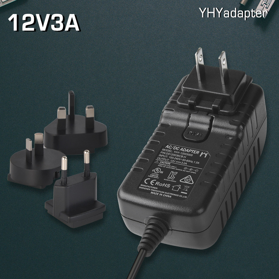 AC DC Adapters 12V3A Interchangeable Switching Power Supply 12 Vdc 3A output 12V 3A Adapter