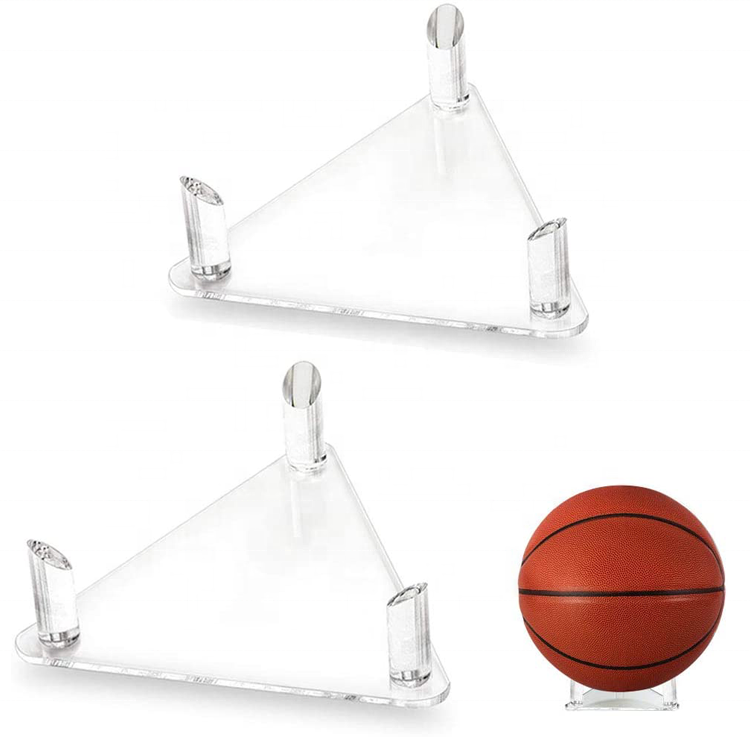 Triangle Shape Acrylic football display holder wholesale cheap plexiglass basketball holder rack stand