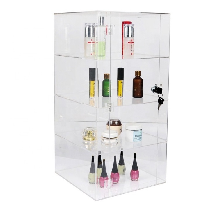 clear acrylic countertop display case / cabinet with 4 shelves and locking door Acrylic cosmetics Organizer Showcase for Retail