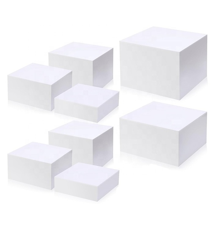 Custom White 5 Sided Square Acrylic Buffet Display Nesting Cube Food Display Acrylic Risers for Food Display One Set Of 8 Pieces