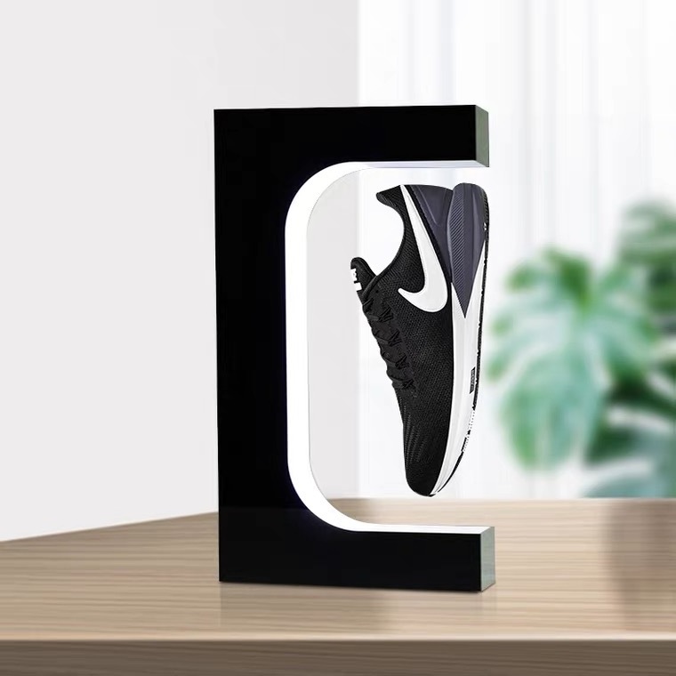 Magnetic levitation shoe display stand Customized acrylic rotating suspending display rack for shoe