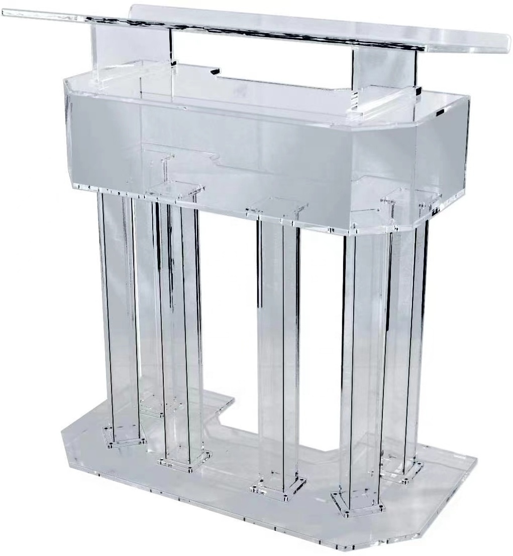 3 Tier Acrylic Lectern or Podium by AVTronics with 6 Column Base and a Wide Middle Shelf with Plenty of Space for Your Presentat