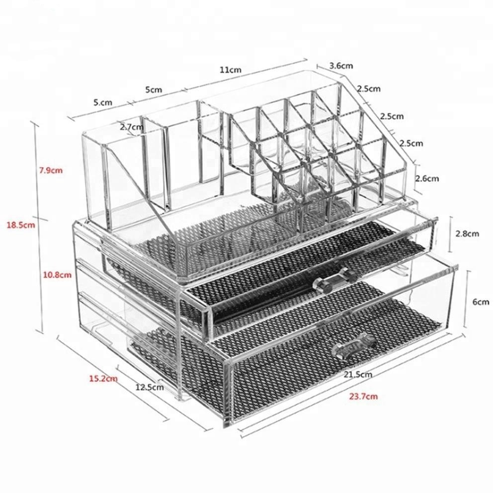 Acrylic Makeup Organizer Stackable Two Pieces Set One Large Drawer One Small Drwaer Clear Acrylic Makeup Storage Jewelry Display