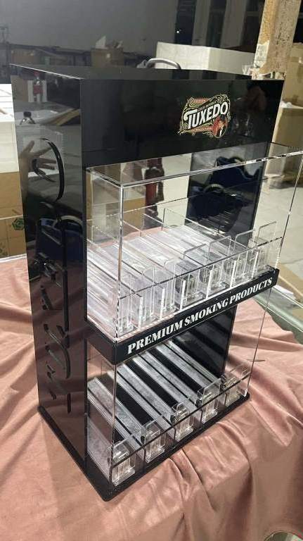 Counter Shelf Cigarette Pusher Acrylic Display Stands Smoke Shop Display Case With Stickers