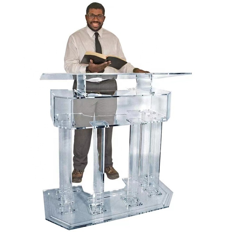 3 Tier Acrylic Lectern or Podium by AVTronics with 6 Column Base and a Wide Middle Shelf with Plenty of Space for Your Presentat