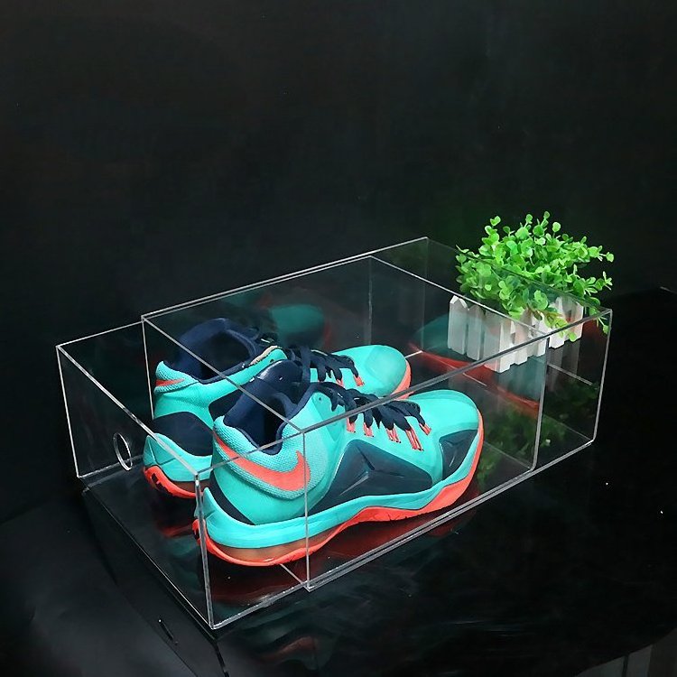 Factory Direct Selling Custom Clear Plexiglass Shoe Display Case Transparent Sliding Acrylic Sneaker Sport Shoe Box