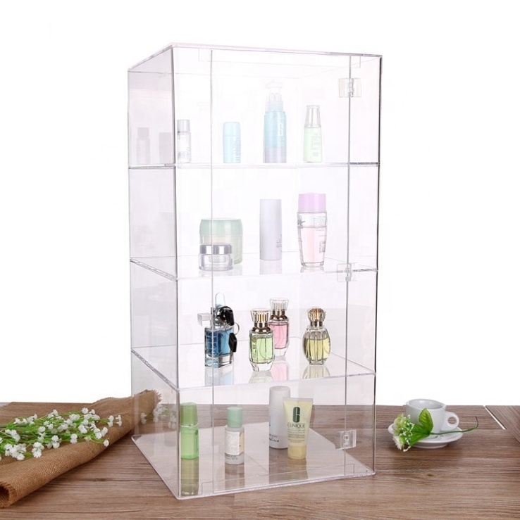 clear acrylic countertop display case / cabinet with 4 shelves and locking door Acrylic cosmetics Organizer Showcase for Retail