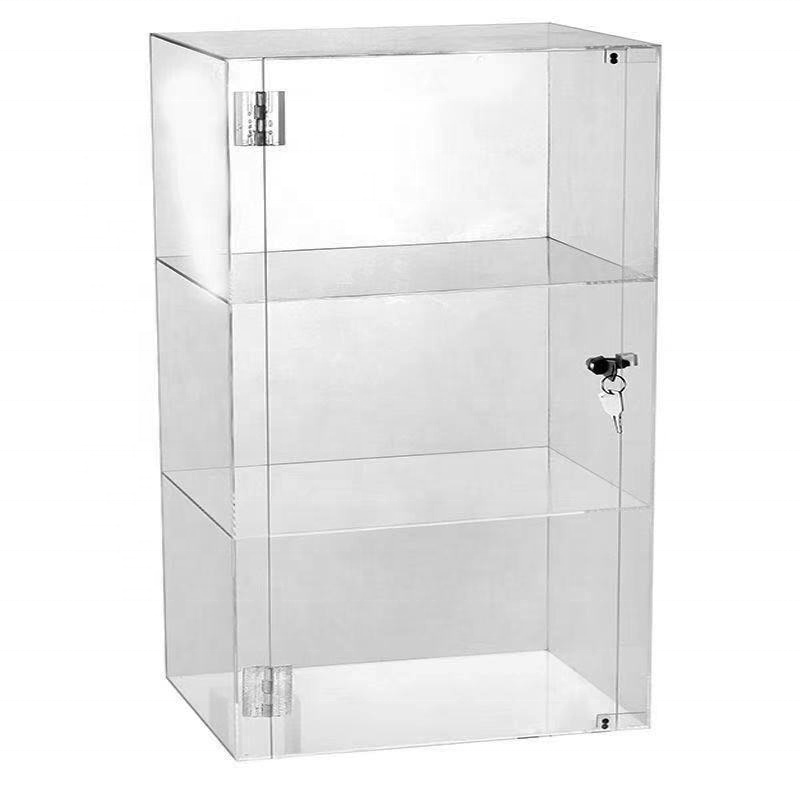 Multi Tiers Supermarket Acrylic Floor Standing Showcase Display Shelf Cabinet With Lock And Door