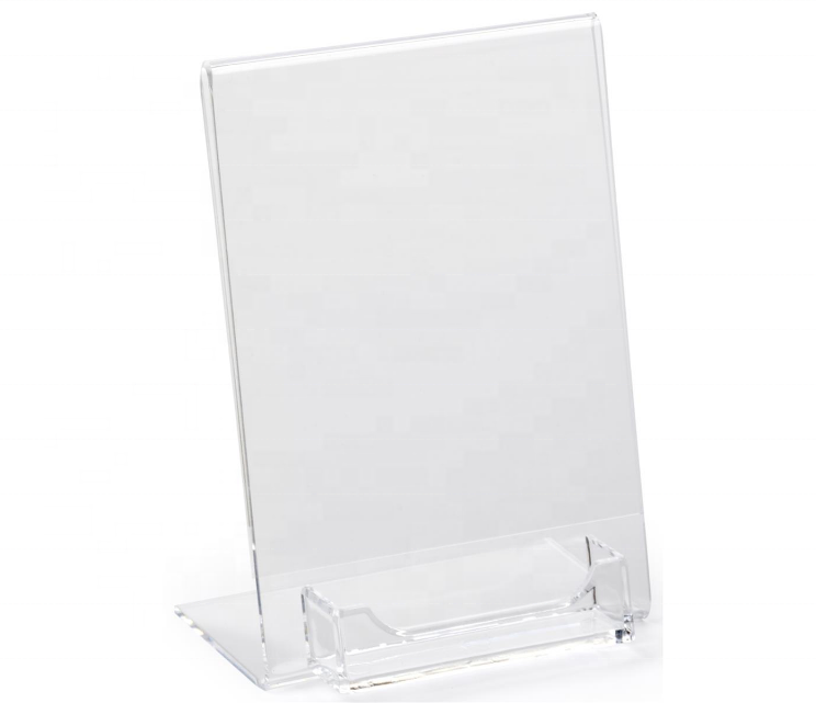 5 x 7 Slant Back Acrylic Sign Frame with Business Card Pocket Acrylic Business Card Display with Sign Holder