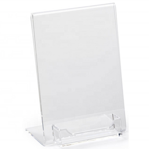 5 x 7 Slant Back Acrylic Sign Frame with Business Card Pocket Acrylic Business Card Display with Sign Holder