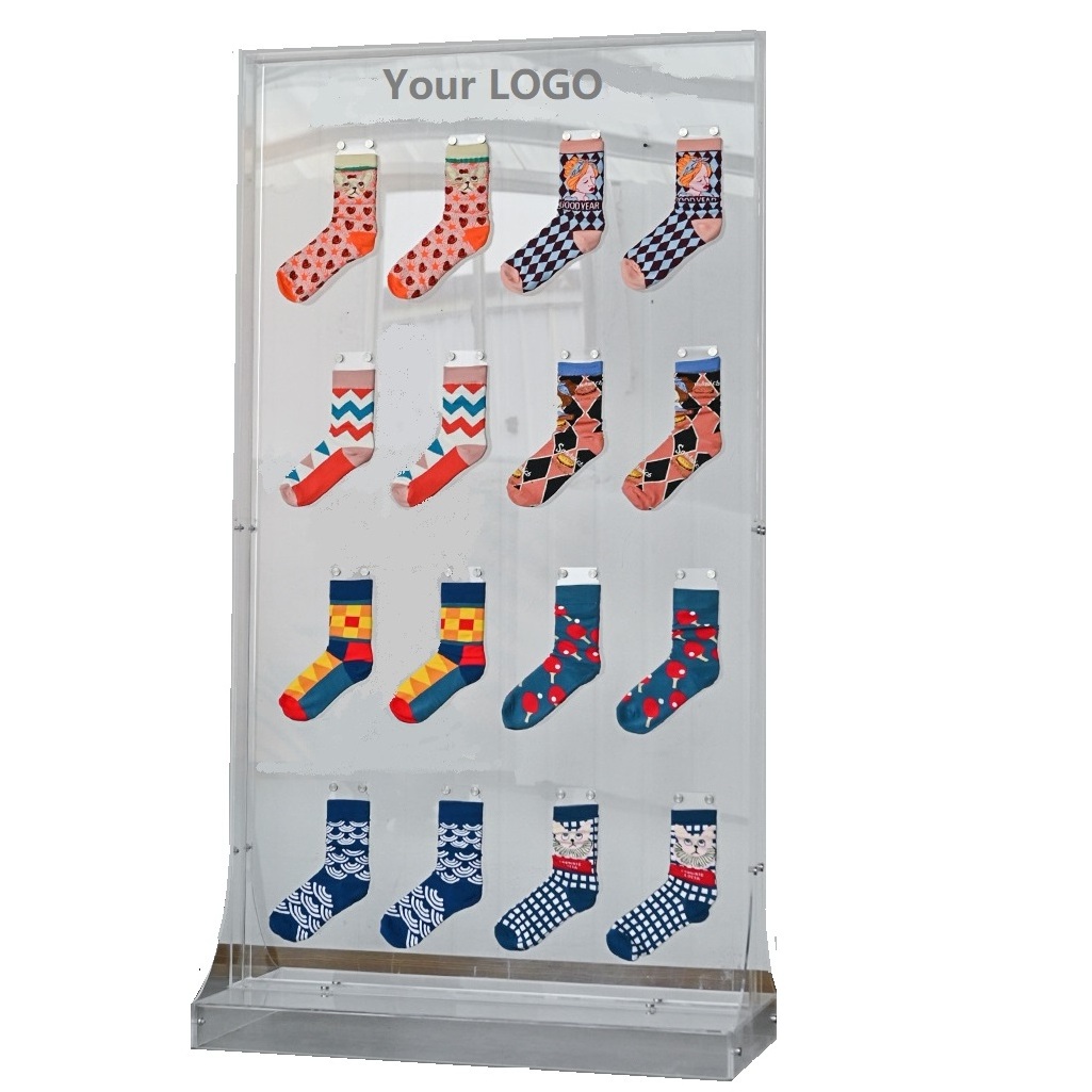 Customized Floor-standing socks shelf clear acrylic stockings display rack Christmas stocking rack for retail socks business