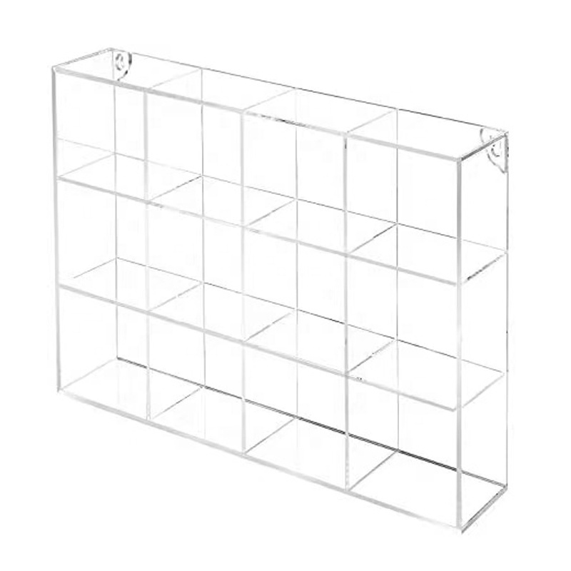 wall mounting acrylic display cabinet case with transparent shelves