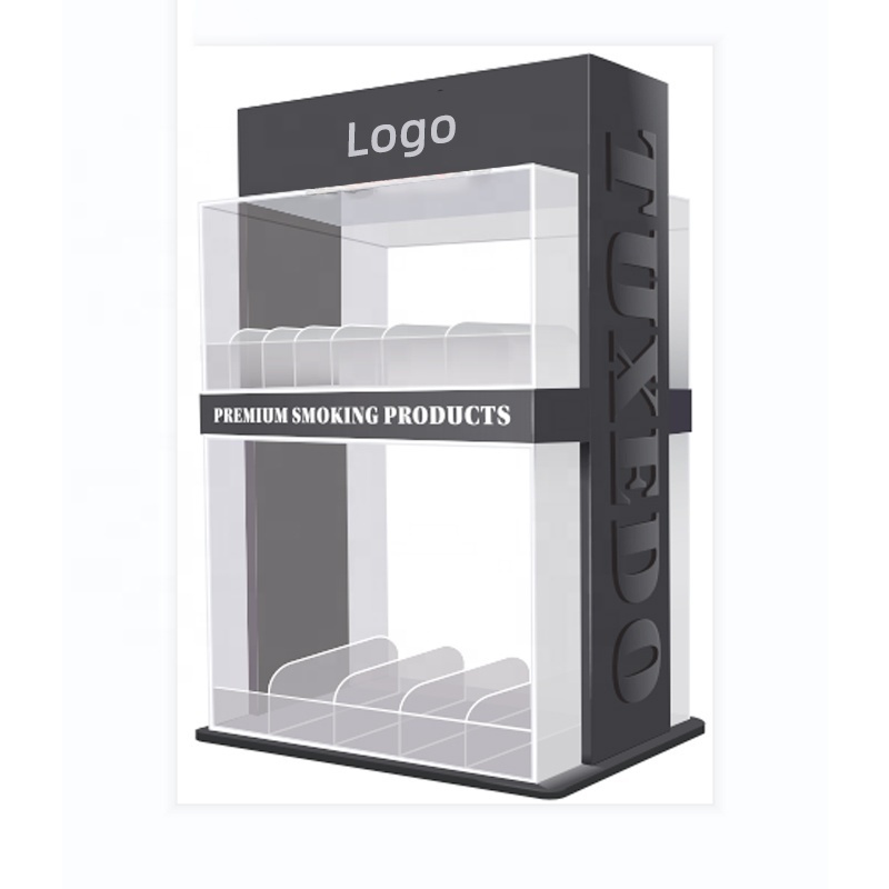 Counter Shelf Cigarette Pusher Acrylic Display Stands Smoke Shop Display Case With Stickers