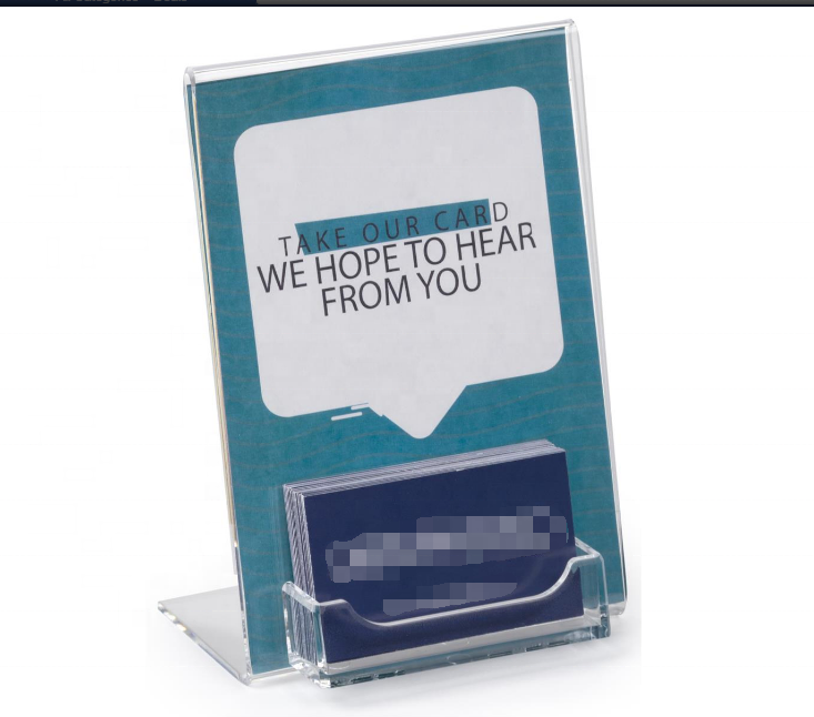 5 x 7 Slant Back Acrylic Sign Frame with Business Card Pocket Acrylic Business Card Display with Sign Holder