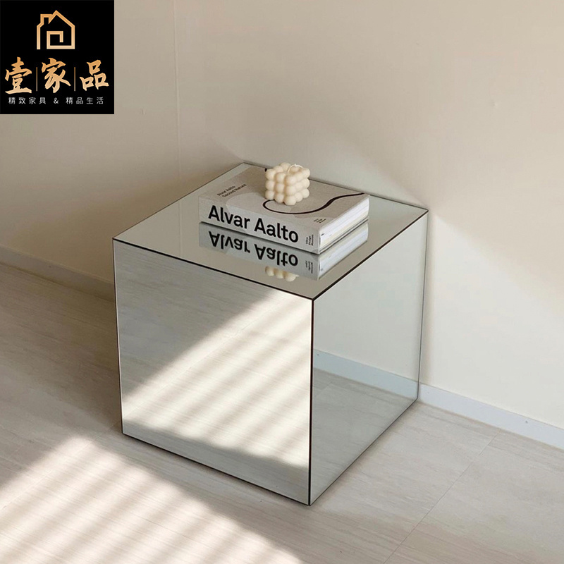 Thermal Bending Acrylic Silver Coffee Table Acrylic Mirror Cube Style Side Table