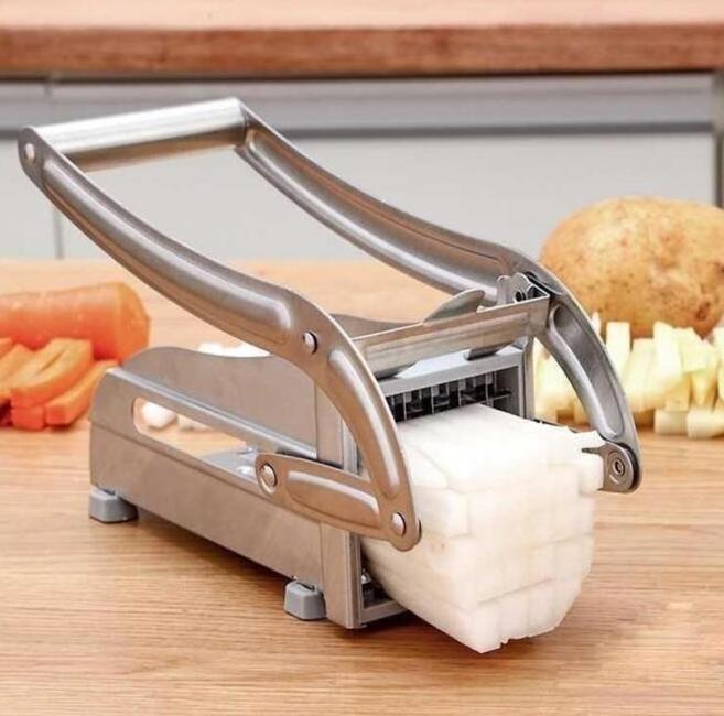 Stainless Steel 2-Blade French Fry Potato Cutter, No-Slip Suction Base, Perfect