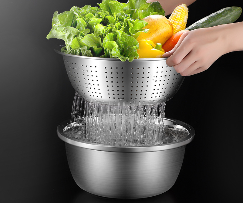 Graters Kitchen Handheld Stainless Steel Drain Basket Vegetable Cutter 3 In 1 Kitchen Multipurpose Julienne Grater Salad Bowl