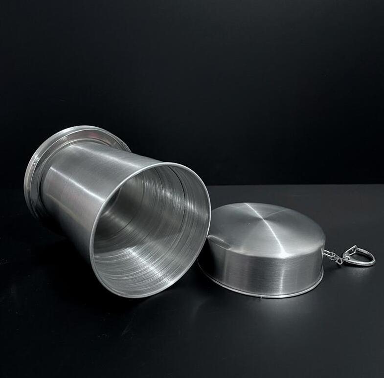 Stainless Steel Portable Outdoor Collapsible Cup with Metal Keychain for Travel