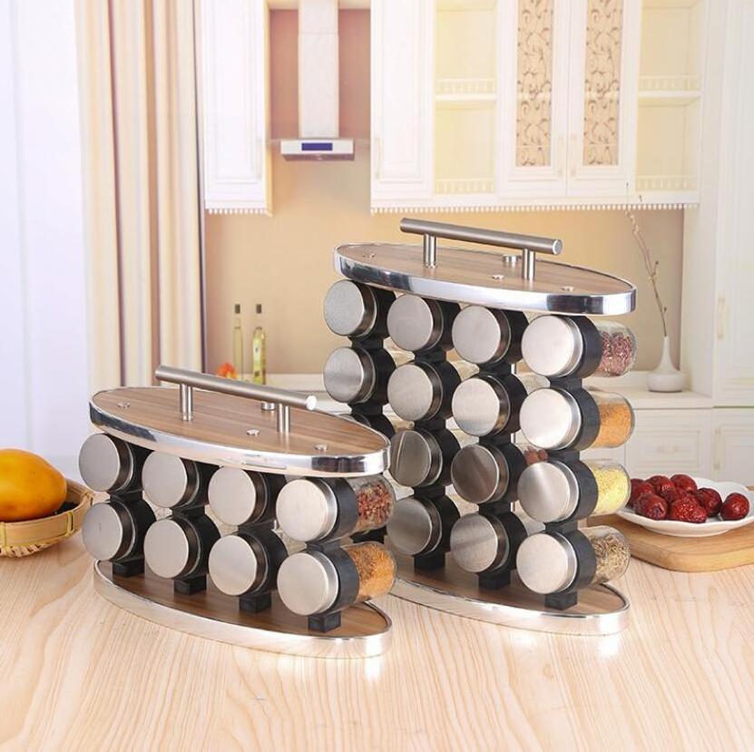 Countertop Rack Tower with Free Spice Refills Stainless Steel Seasoning Organizer for Kitchen