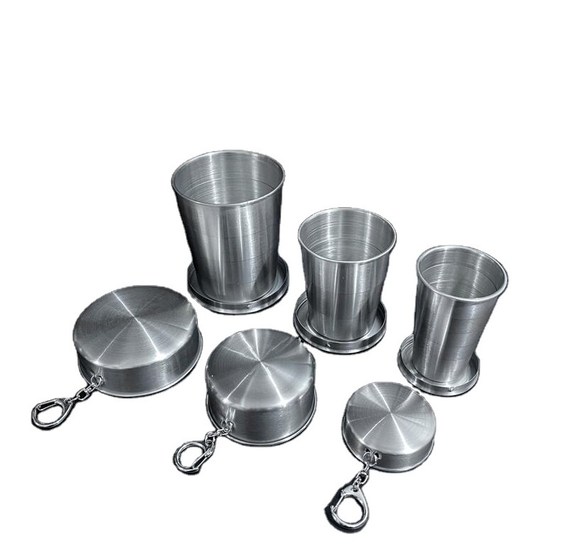 Stainless Steel Portable Outdoor Collapsible Cup with Metal Keychain for Travel