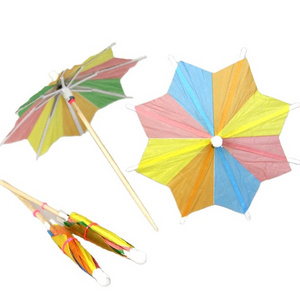 Fruit Sticks Bamboo Toothpicks Green Tropical Coconut Palm Summer Day Paper Umbrellas and Colorful Drink Umbrellas