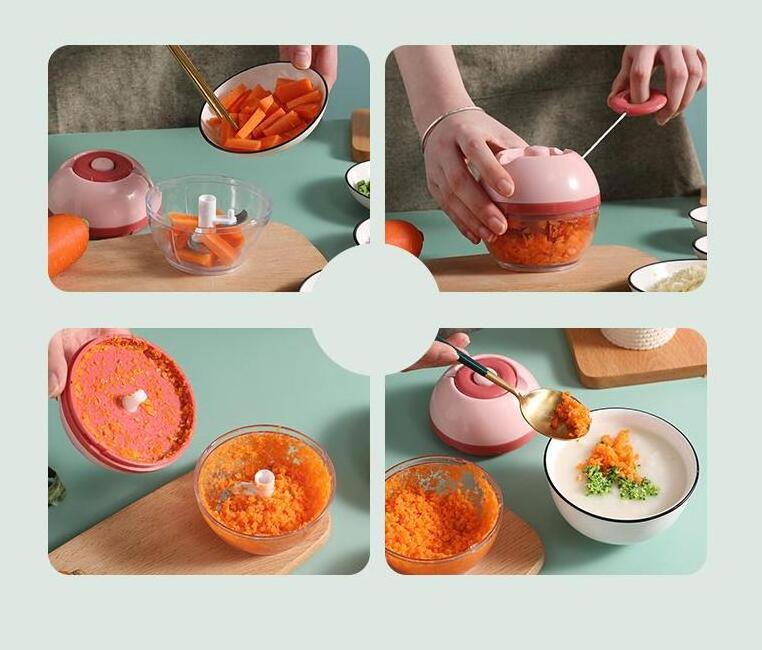 Manual Food Processor Vegetable Chopper,  Portable Hand Pull String Garlic Mincer Onion Cutter for Veggies, Ginger, Fruits, Nuts