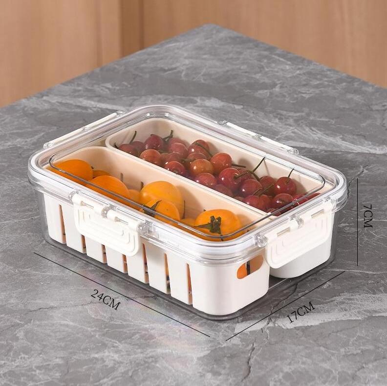 Fridge Food Storage Container with Lids, Plastic Fresh Produce Saver Keeper for Vegetable Fruit Berry Salad Lettuce Kitchen