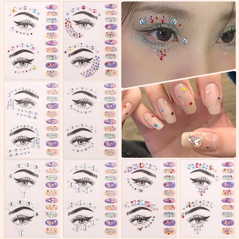 INS Wind Diamond face Eye makeup tears bright diamond face jewelry face diamond nail jewel sticker Tattoo sticker