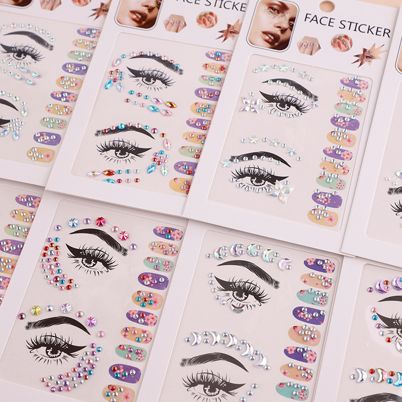 INS Wind Diamond face Eye makeup tears bright diamond face jewelry face diamond nail jewel sticker Tattoo sticker