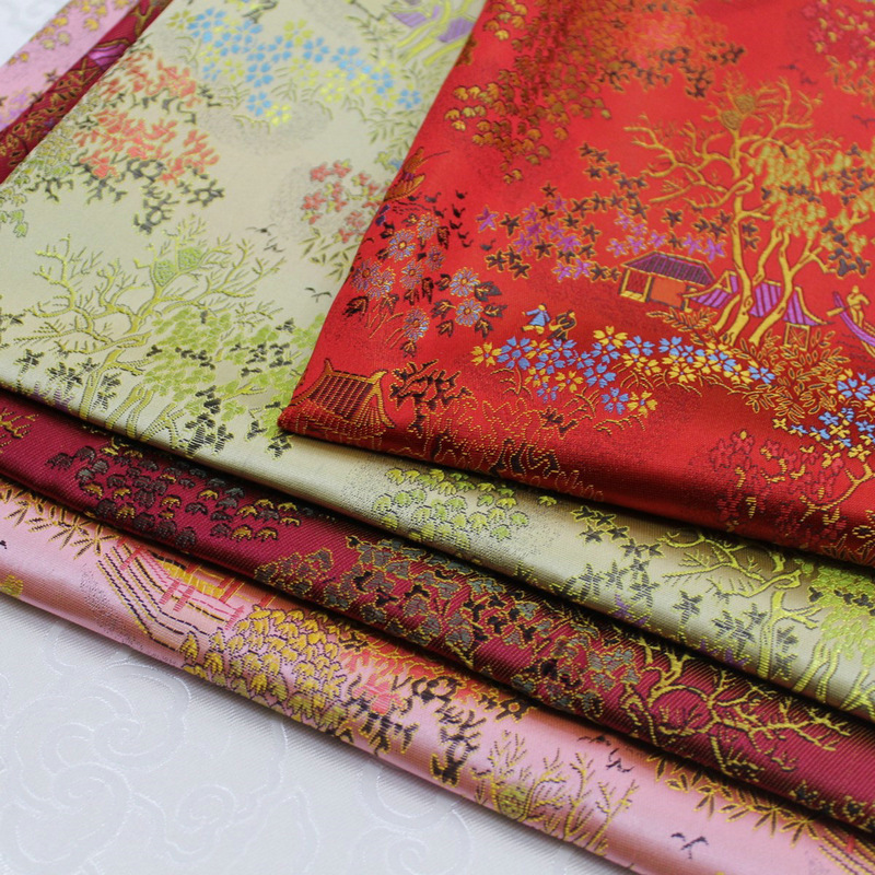 High quality Chinese landscape pattern jacquard brocade fabric Polyester Blended fabric for jewelry boxes/crafts