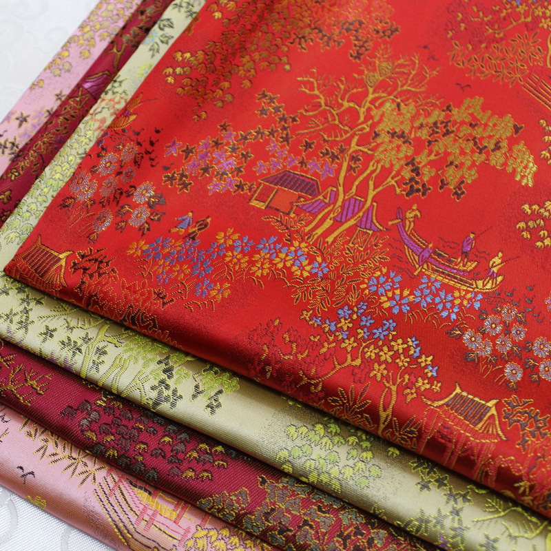 High quality Chinese landscape pattern jacquard brocade fabric Polyester Blended fabric for jewelry boxes/crafts