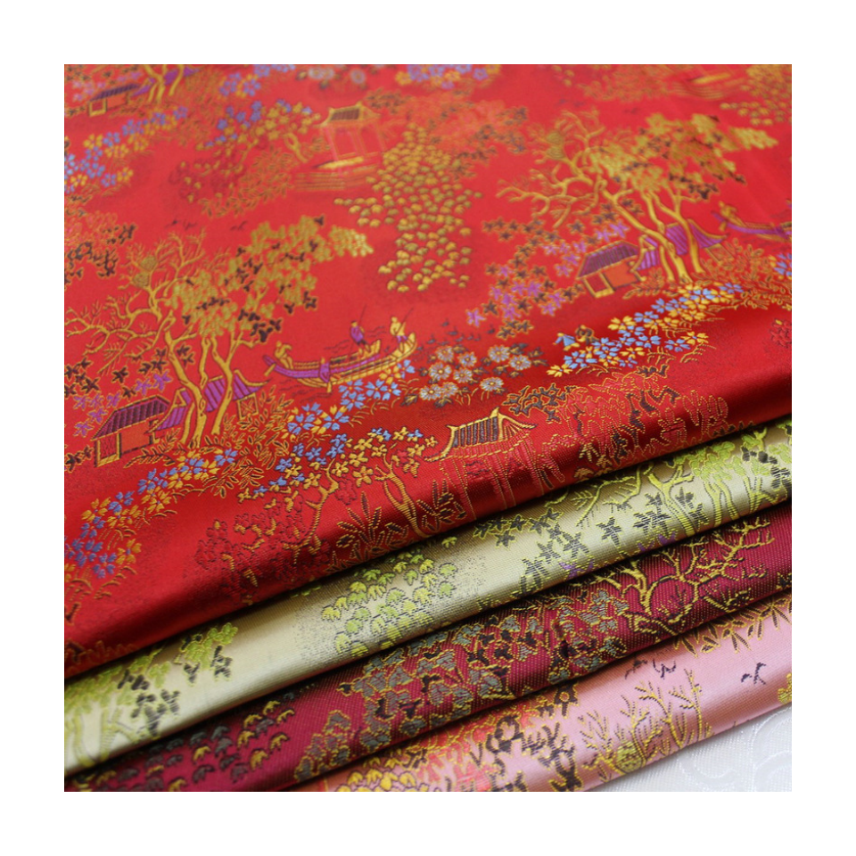 High quality Chinese landscape pattern jacquard brocade fabric Polyester Blended fabric for jewelry boxes/crafts