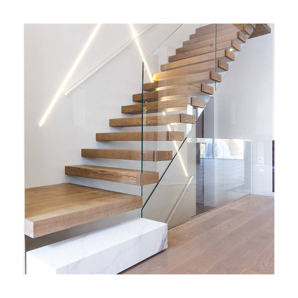 Ace Floating Staircase Led Lighting Glass Floating Stair Wood Carbon Steel Modern Design High Quality Floating Stair