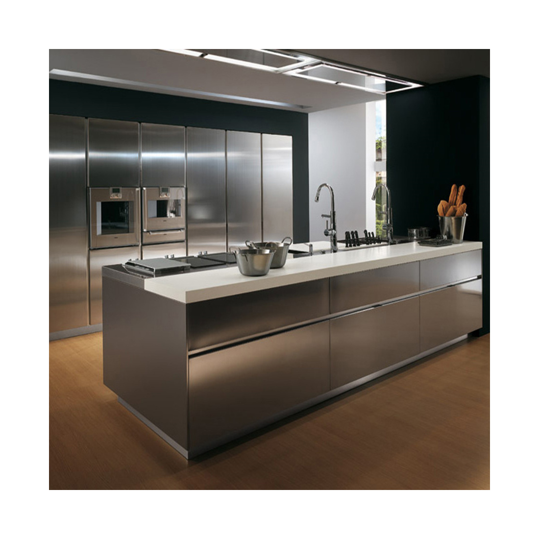 Stainless Steel Kitchen Cabinet Storage Wood Shaker Cupboards Modern Design American Style Stainless Steel Kitchen Cabinet