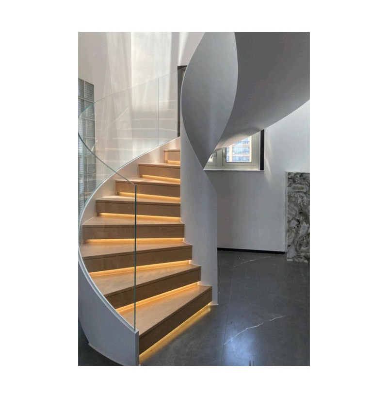 Curved Staircase Steel Carbon Iron Wood Marble Staircase Spiral Floating Outdoor Indoor Modern Design Curved Staircase