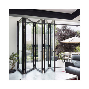 Aluminum Bi-folding Door With Window Frame Glass Sliding Cabinet Door Track Mounted Anodized Automatic Aluminum Bi-folding Door