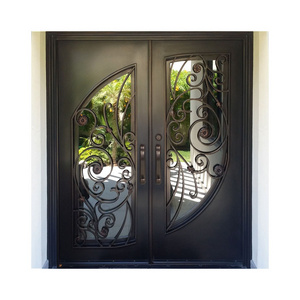 Wrought Iron Glass Door Metal Security Front International Door Safety Grills Double High Quality Wrought Iron Door