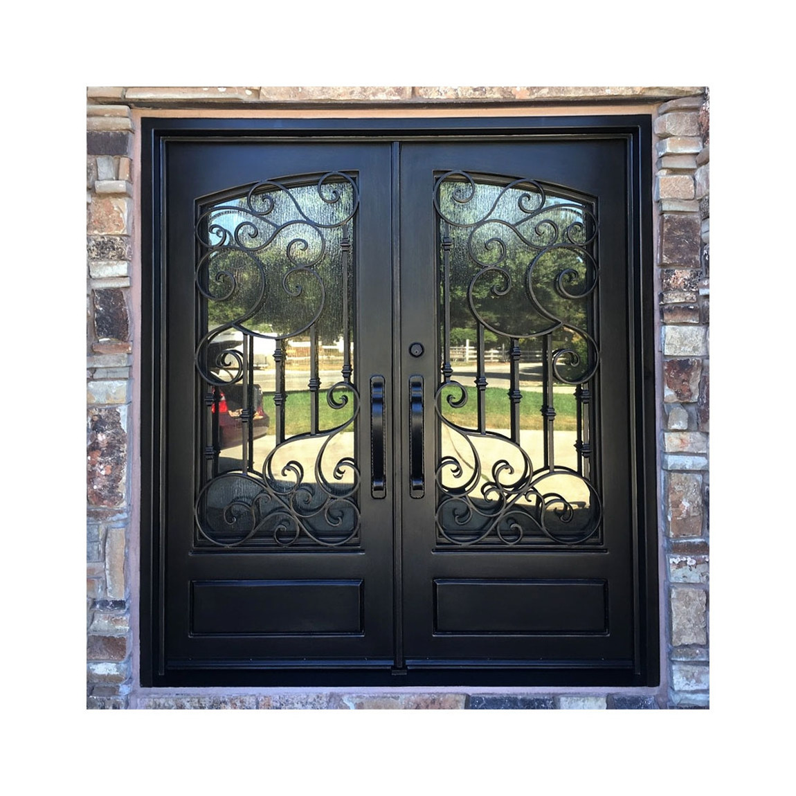 Wrought Iron Glass Door Metal Security Front International Door Safety Grills Double High Quality Wrought Iron Door