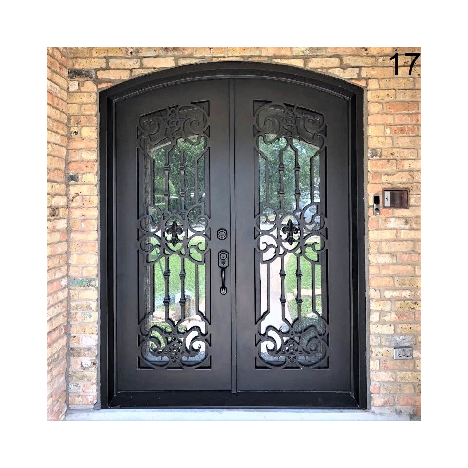 Wrought Iron Glass Door Metal Security Front International Door Safety Grills Double High Quality Wrought Iron Door