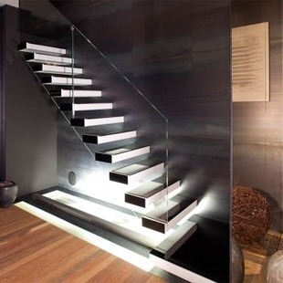 Modern Design Walnut Slab Granite Loft Indoor Folding Wood Stairs Floating Stair Case Escalier