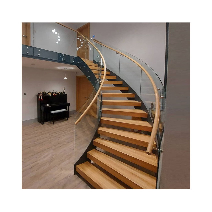 Curved Staircase Steel Carbon Iron Wood Marble Staircase Spiral Floating Outdoor Indoor Modern Design Curved Staircase